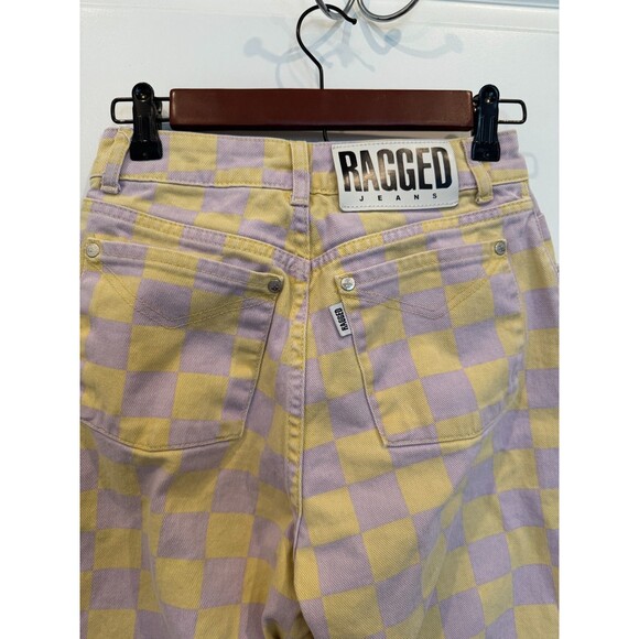 Ragged Priest Yellow & Purple Checkerboard Wide Leg Jeans Sz 24 Urban Outfitters - Picture 5 of 6